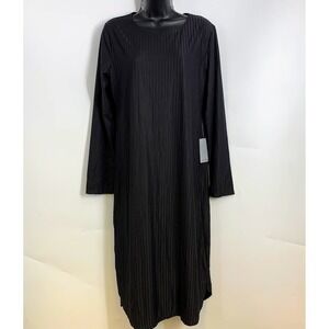 NSR Black Ribbed Long Sleeve Midi‎ Dress Casual Everyday Comfort XL